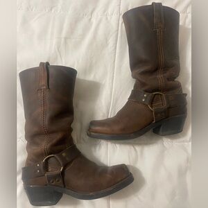 Frye Brown Leather Harness Boots | Distressed Moto Western | Size 6 Vintage Cool